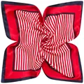 Foulard quadrato in seta a righe rosse e bianche con bordo blu scuro per donne - Specifica Standard / Rosso