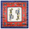 Pañuelo de seda cuadrado clásico en rojo, blanco y azul con estampado de carruaje vintage - Talla única / Borde Azul Marino Centro Rojo