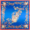 Foulard quadrato in seta blu e rosso con teschi e fiori di convolvolo 90x90cm - Quadrato / Blu Reale