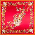 Foulard quadrato in seta 90x90cm con teschio rosso e motivo a fiori in stile gotico - Quadrato / Rosso
