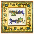 Pañuelo cuadrado de seda sintética con diseño de carruaje en tonos amarillo y naranja - Talla única / Naranja