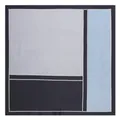 Modern geometric silk scarf featuring light blue and grey color blocks with dotted lines - Grey Blue