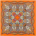 100x100cm oranges Paisley-Seidentuch mit Boho-Mustern und geometrischen Bordüren - 100cm*100cm / Orange