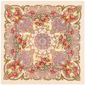 Detailed macro view of bohemian silk scarf with paisley patterns and red roses floral design - Beige
