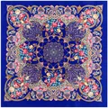 Close-up of royal blue bohemian silk scarf with intricate floral mandala patterns - Sapphire Blue