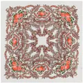 Dettaglio di rose rosse e motivi paisley su uno scialle quadrato bianco a fiori - Bianco