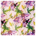 Square silk scarf with purple passion flowers and bee pattern on a light pink background - 60cmx60cm / Pink