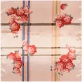 Elegante scialle in seta 90x90cm con rose rosse e strisce blu su sfondo rosa seta - Rosa
