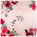 Pink satin square scarf with elegant red flower patterns and floral design for women - 60cmx60cm / Pink