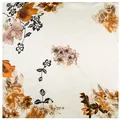 Floral square silk scarf with vintage orange and pink blossom patterns on cream base - 60cmx60cm / Beige