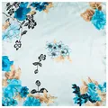 Elegant floral silk-feel square scarf with blue blossoms and leaf patterns, size 60x60cm - 60cmx60cm / Sky Blue