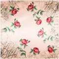 Eleganter rosa Seidenschal im Quadratformat mit realistischen roten Rosen und Blumenmuster - 90cmx90cm / Snow Bud
