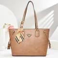 Brown large capacity tote bag in lychee texture PU leather with decorative silk scarf - Dark Khaki