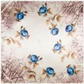 Eleganter 90cm Seidenschal mit realistischen blauen Rosen und Astmuster-Design - 90cmx90cm / Hellgrau