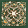 Foulard di seta verde scuro 100cm con rose arancioni e motivi paisley stile vintage - Verde