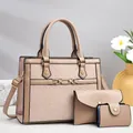 Dreiteiliges beiges Handtaschen-Set aus Kunstleder mit Tote, Wallet und Kartenhalter - Dreiteiliges Set / Khaki
