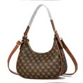 Hobo-Schultertasche im Retro-Stil mit braunem Monogramm-Canvas und Lederbesatz - Kaffee mit Gelb (Stil 37)