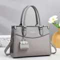 Gray patchwork tote bag with woven texture and leather straps for fashion women - Gray