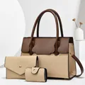 Detailansicht des 3-teiligen Sets mit Shopper, Tasche und Portemonnaie in Braun-Beige - Khaki