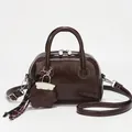 Vintage dark brown square crossbody bag in oily faux leather with star charm - Brown
