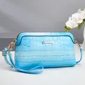 Fashionable light blue shell bag with crocodile pattern and adjustable shoulder strap - Blue