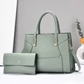 Ensemble sac cabas et pochette enveloppe vert sauge avec rivets dorés et bandoulière - Vert Sauge