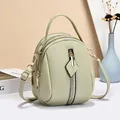 Pale green pebble leather mini crossbody bag with gold hardware and multi compartments - 14cmx11cmx18cm / Dark Green