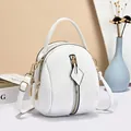 Elegant white pebbled leather mini crossbody bag with triple zipper and gold hardware - 14cmx11cmx18cm / Off White