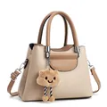 Borsa tote da donna 2025 in pelle PU bianco crema con manici marroni a contrasto - Cachi