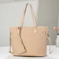Sac cabas tissé beige chic pour femme avec mini pochette assortie et détails dorés - Khaki Clair