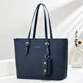 Large dark blue textured PU leather tote bag with a small matching coin purse - Blue