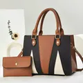 Sac fourre-tout minimaliste avec portefeuille assorti en cuir synthétique marron, noir et beige - Jaune Terre