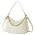 Elegante borsa a mezzaluna beige in pelle testurizzata litchi con catena dorata - Bianco Sporco