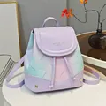 Light purple faux leather backpack featuring gradient floral print and top handle - Purple