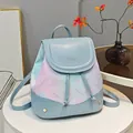 Mini light blue backpack with pastel gradient floral print and leather finish - Blue