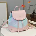 Pink and purple gradient fashion backpack with floral print and drawstring closure - Pink