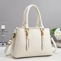 Elegant cream white square embossed faux leather tote bag with gold hardware and shoulder strap - Off White