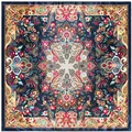 90x90cm Bohemian Paisley silk scarf with navy border and intricate floral patterns - Navy Blue