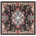 Black and beige paisley floral silk scarf for women in 90x90cm bohemian square design - Black