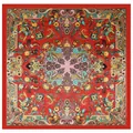 90x90cm red Bohemian Paisley silk scarf featuring colorful floral patterns - Red