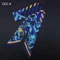 Macro detail of geometric cube pattern and diagonal stripes on a narrow silk scarf - Dark Blue Geometric (C62-4)