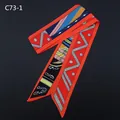 Silk twill skinny scarf with geometric patterns and rope design on a black background - Orange Red Geometric Equestrian Pattern (C73-1)