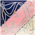 Elegant 90cm square silk scarf featuring a vintage belt and equestrian buckle pattern - Vintage Equestrian Style / Navy Blue