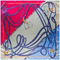 Silk square scarf 90x90cm with luxury equestrian stirrups and chain pattern design - Equestrian Stirrup Style / Rose Red