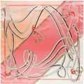 Elegant 90x90cm pink silk scarf featuring equestrian chain and leather belt patterns - Gradient Equestrian Style / Snow Bud