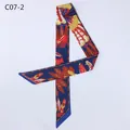 Dark blue feather print silk scarf for handbags and neckwear with floral patterns - Deep Blue Feather Leaf Style (C07-2)