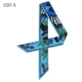 Detailed pattern of teal feather silk scarf twilly wrapped for handbag handles - Lake Blue Feather Plant Style (C07-5)