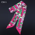 Colorful checkered silk scarf with animal print and carriage pattern on black background - C56-1 Pink Patchwork Grid (C56-1)
