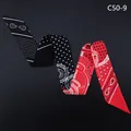 Detail of silk-like paisley and star pattern ribbon scarf with red-black contrast - Black White And Red(C50-9)