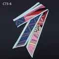 Multicolor geometric twilly silk scarf featuring classical patterns and sleek satin finish - Green Border Multicolor Patchwork Buckle Print (C73-6)
